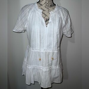 Wonderly White Boho Peasant Blouse with Ruffled Tiered Top/Small